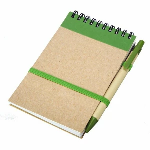 Notes z nadrukiem firmowym, Kraft 90x140/70k gładki z długopisem, zielony/beżowy