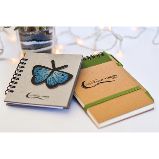 Notes z nadrukiem firmowym, Kraft 90x140/70k gładki z długopisem, zielony/beżowy