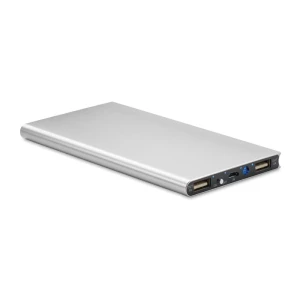 Powerbank z logo firmy, 8000mAh Powerflat, srebrny