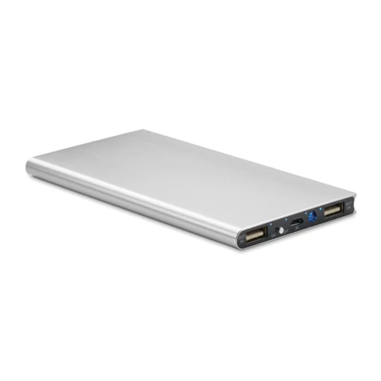 Powerbank z logo firmy, 8000mAh Powerflat, srebrny