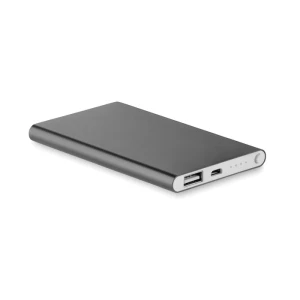 Reklamowy Powerbank 4000mAh Powerflat, grawer logo firmy, tytanowy