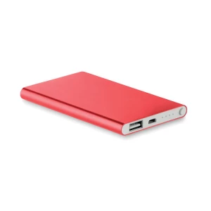 Reklamowy Powerbank 4000mAh Powerflat, grawer logo firmy, czerwony
