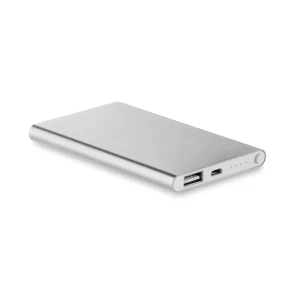 Reklamowy Powerbank 4000mAh Powerflat, grawer logo firmy, srebrny