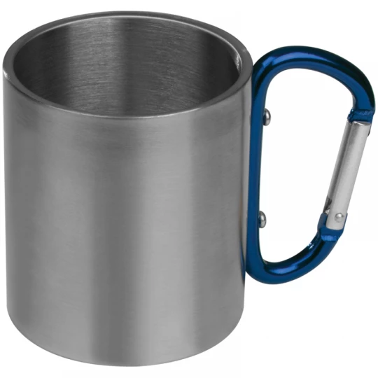 Metalowy kubek z karabińczykiem 180 ml - niebieski
